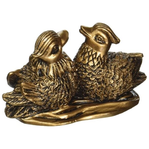 Feng Shui Mandarin Ducks - Brown Resin Figurine - Picture 1 of 13